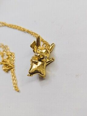 Hard to Find Pokemon Inspired Gold Pikachu Pendant Necklace 18K Gold Jewelry